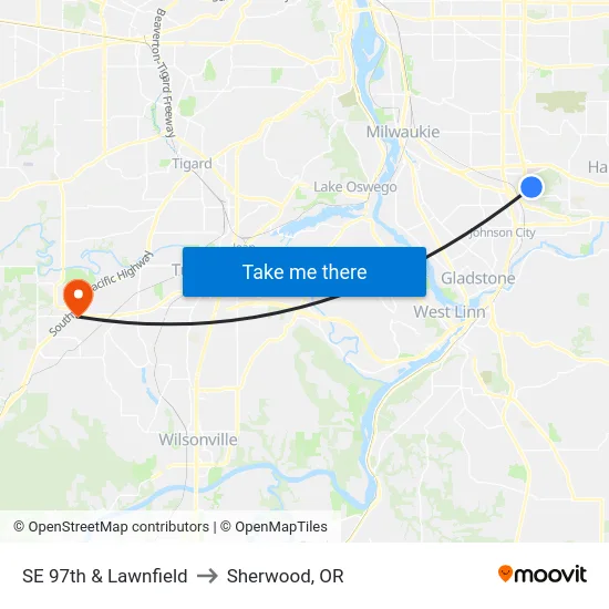 SE 97th & Lawnfield to Sherwood, OR map