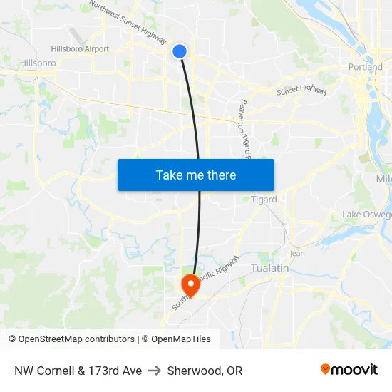 NW Cornell & 173rd Ave to Sherwood, OR map