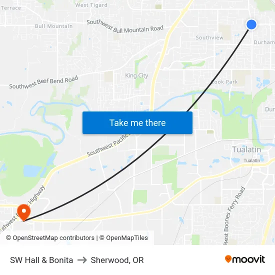 SW Hall & Bonita to Sherwood, OR map