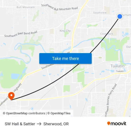 SW Hall & Sattler to Sherwood, OR map