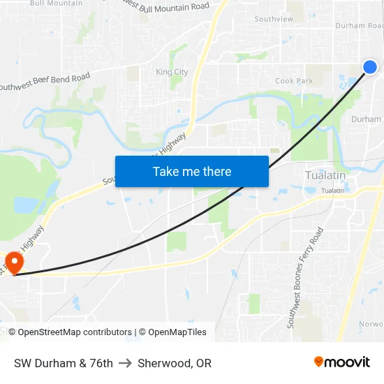 SW Durham & 76th to Sherwood, OR map