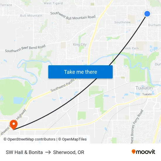 SW Hall & Bonita to Sherwood, OR map