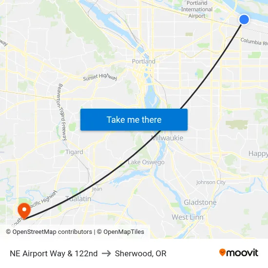 NE Airport Way & 122nd to Sherwood, OR map