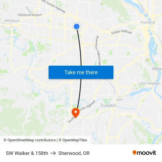 SW Walker & 158th to Sherwood, OR map