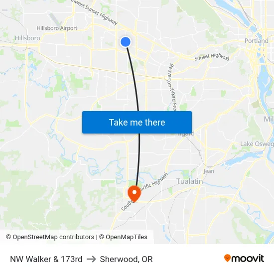 NW Walker & 173rd to Sherwood, OR map