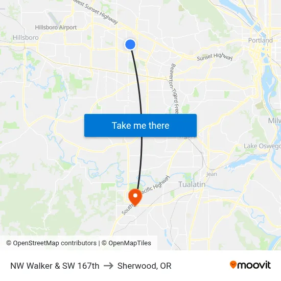 NW Walker & SW 167th to Sherwood, OR map