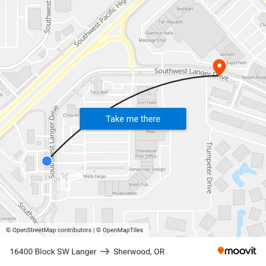 16400 Block SW Langer to Sherwood, OR map