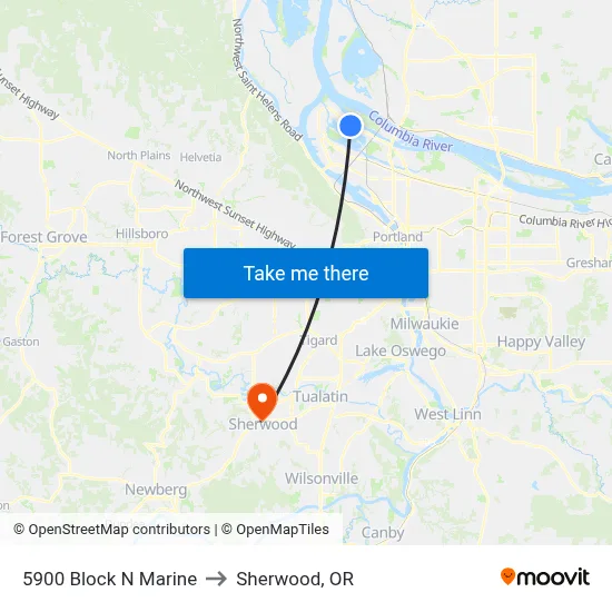 5900 Block N Marine to Sherwood, OR map