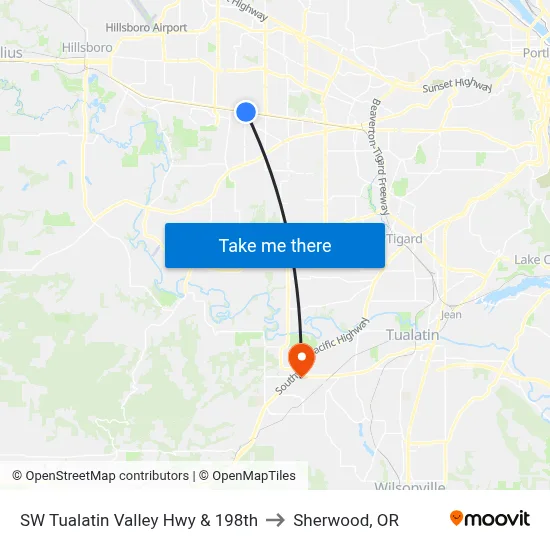 SW Tualatin Valley Hwy & 198th to Sherwood, OR map
