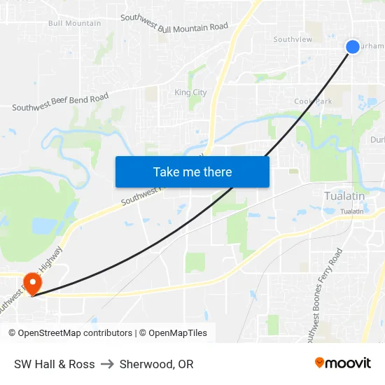 SW Hall & Ross to Sherwood, OR map