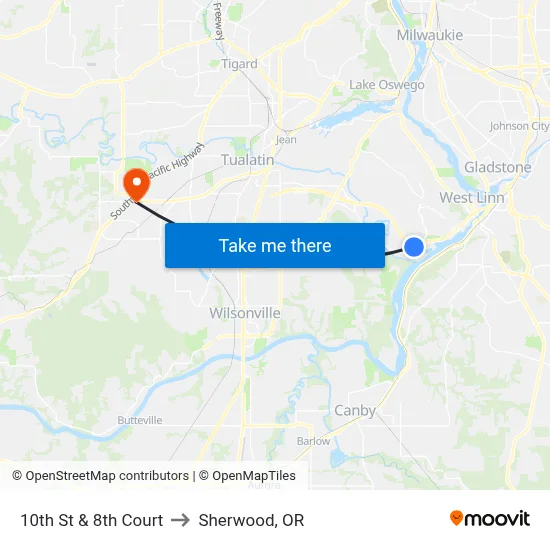 10th St & 8th Court to Sherwood, OR map