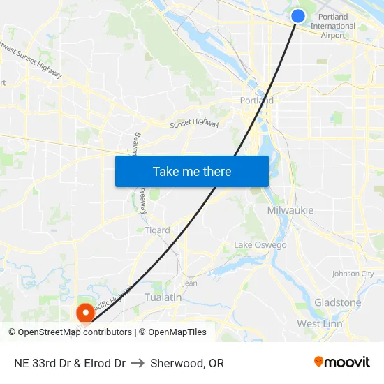NE 33rd Dr & Elrod Dr to Sherwood, OR map