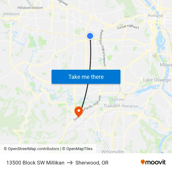 13500 Block SW Millikan to Sherwood, OR map