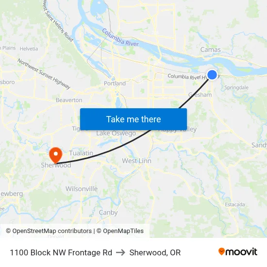 1100 Block NW Frontage Rd to Sherwood, OR map
