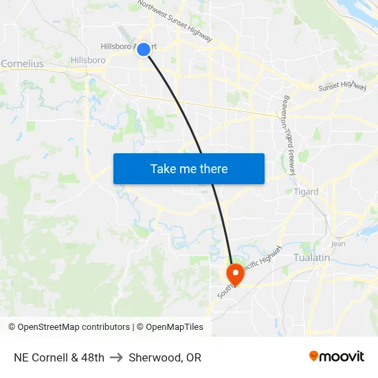 NE Cornell & 48th to Sherwood, OR map