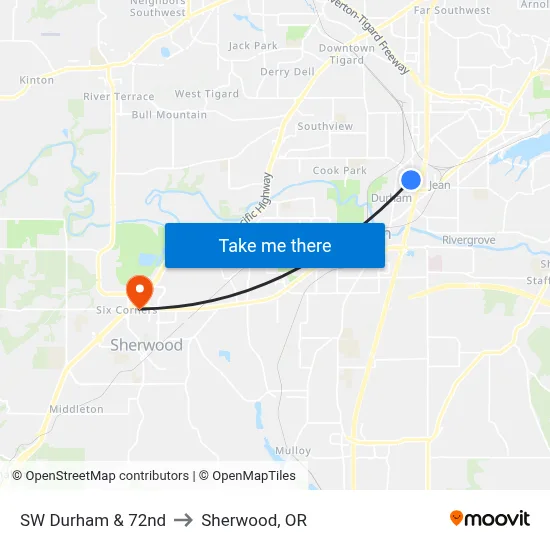 SW Durham & 72nd to Sherwood, OR map