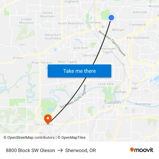 8800 Block SW Oleson to Sherwood, OR map