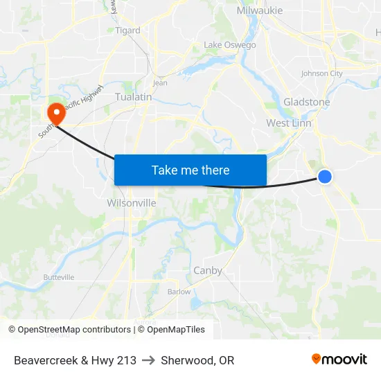 Beavercreek & Hwy 213 to Sherwood, OR map