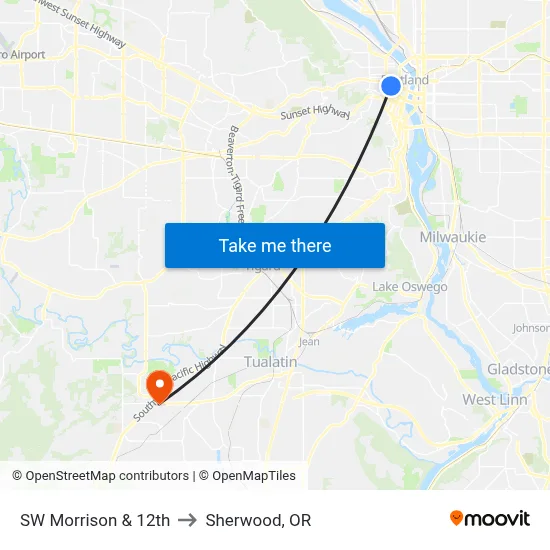 SW Morrison & 12th to Sherwood, OR map