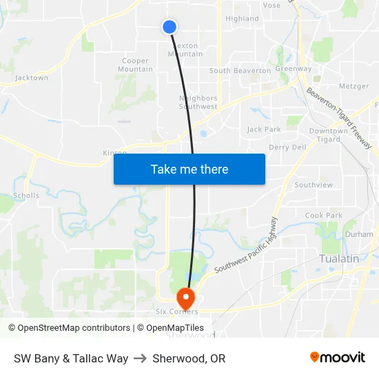 SW Bany & Tallac Way to Sherwood, OR map