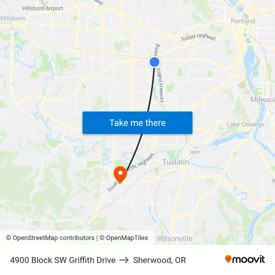 4900 Block SW Griffith Drive to Sherwood, OR map