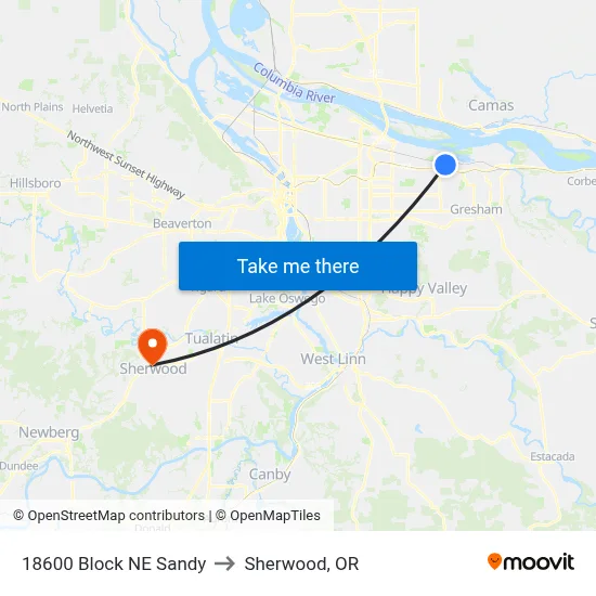 18600 Block NE Sandy to Sherwood, OR map