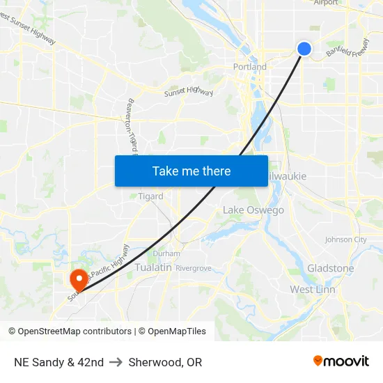 NE Sandy & 42nd to Sherwood, OR map