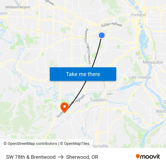 SW 78th & Brentwood to Sherwood, OR map