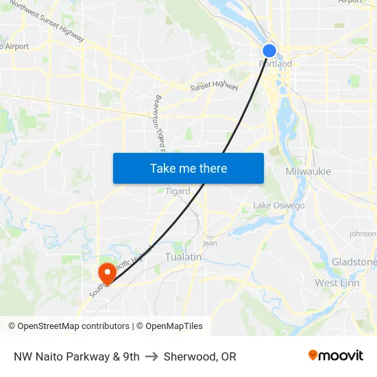 NW Naito Parkway & 9th to Sherwood, OR map