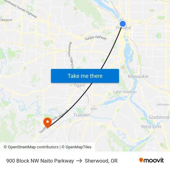 900 Block NW Naito Parkway to Sherwood, OR map