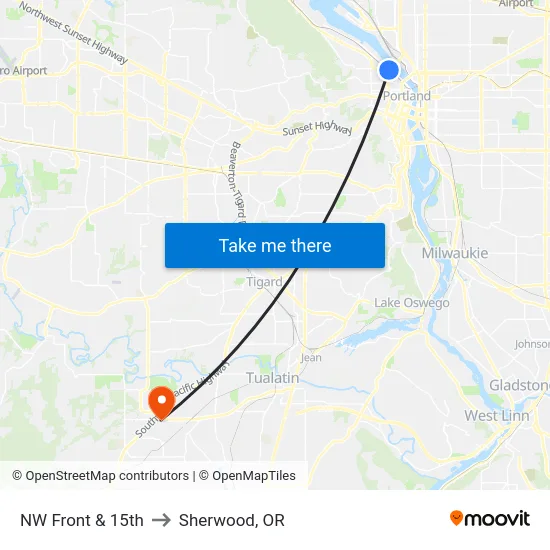NW Front & 15th to Sherwood, OR map