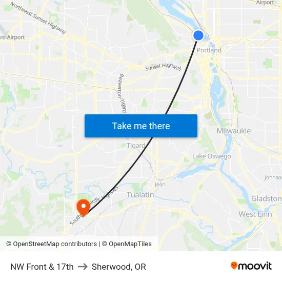 NW Front & 17th to Sherwood, OR map