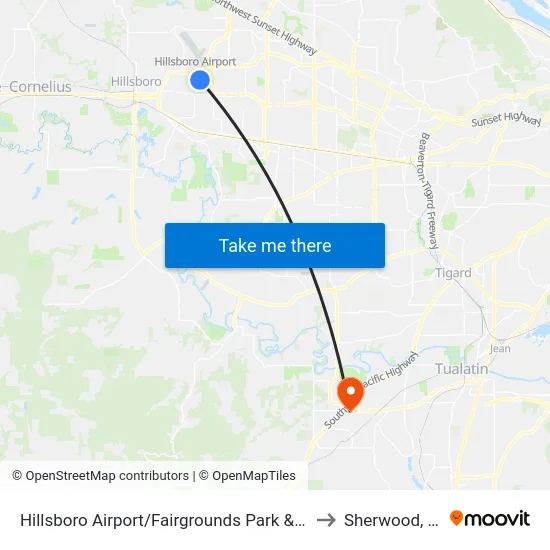 Hillsboro Airport/Fairgrounds Park & Ride to Sherwood, OR map