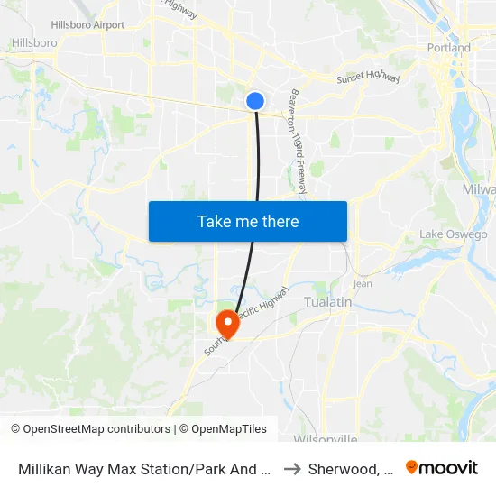 Millikan Way Max Station/Park And Ride to Sherwood, OR map