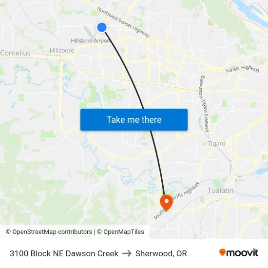 3100 Block NE Dawson Creek to Sherwood, OR map