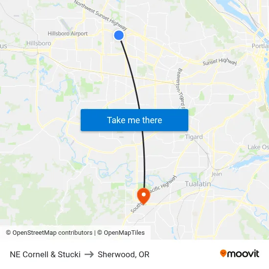 NE Cornell & Stucki to Sherwood, OR map