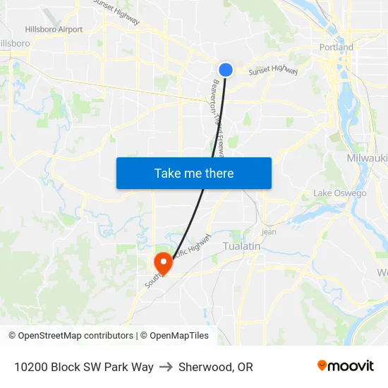 10200 Block SW Park Way to Sherwood, OR map