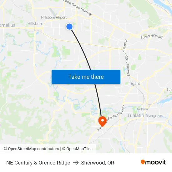NE Century & Orenco Ridge to Sherwood, OR map