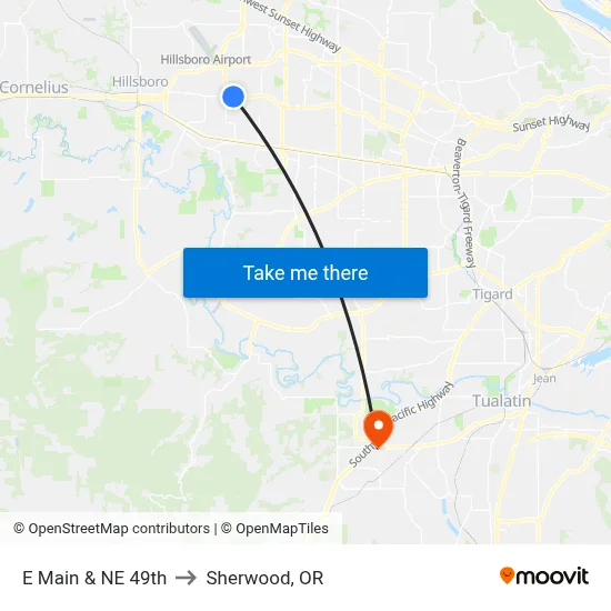E Main & NE 49th to Sherwood, OR map