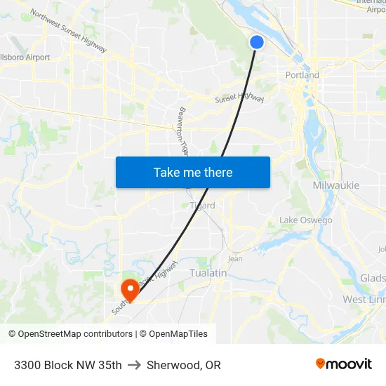 3300 Block NW 35th to Sherwood, OR map