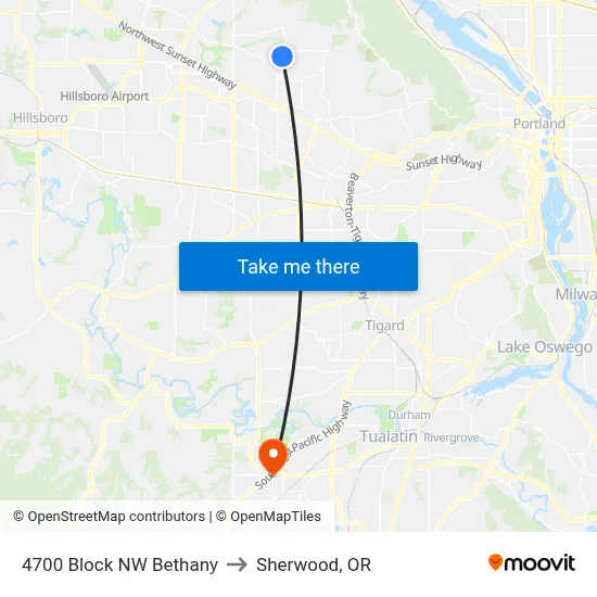 4700 Block NW Bethany to Sherwood, OR map