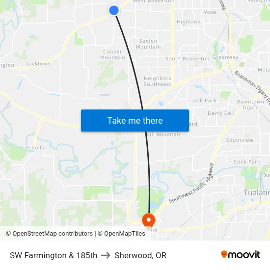 SW Farmington & 185th to Sherwood, OR map