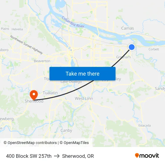 400 Block SW 257th to Sherwood, OR map