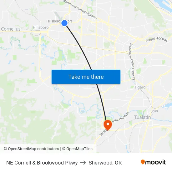 NE Cornell & Brookwood Pkwy to Sherwood, OR map