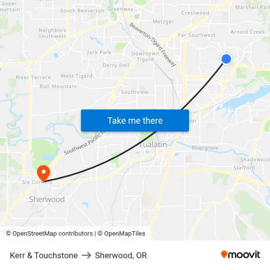 Kerr & Touchstone to Sherwood, OR map