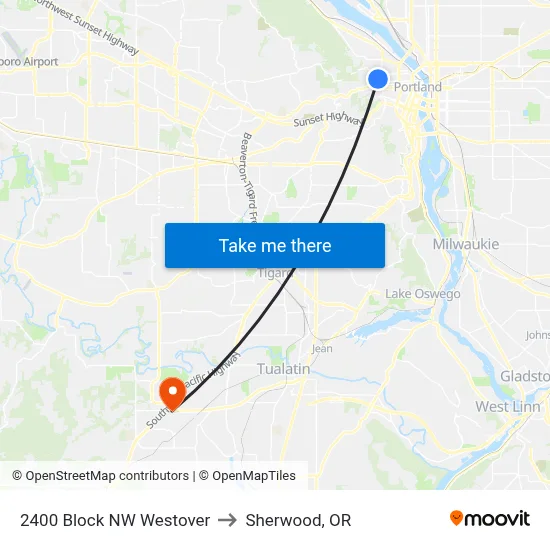 2400 Block NW Westover to Sherwood, OR map