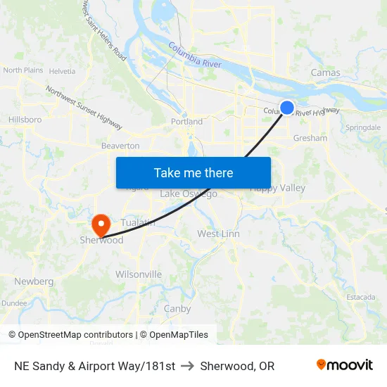 NE Sandy & Airport Way/181st to Sherwood, OR map