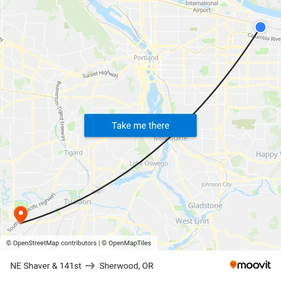 NE Shaver & 141st to Sherwood, OR map