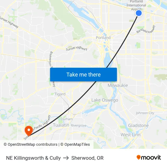NE Killingsworth & Cully to Sherwood, OR map