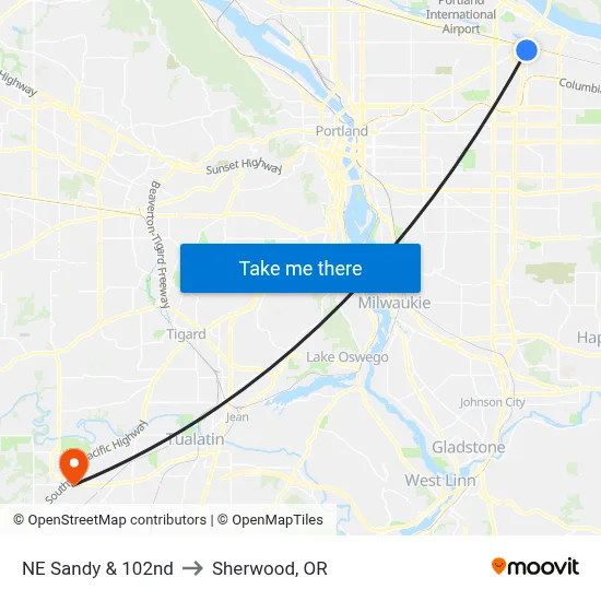 NE Sandy & 102nd to Sherwood, OR map